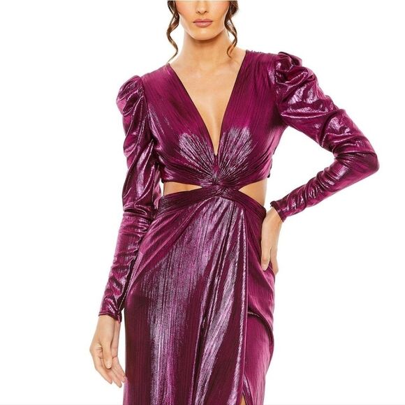 NWT Mac Duggal Women's Princess Sleeve Cut Out Metallic Gown - BLACK - Picture 8 of 11